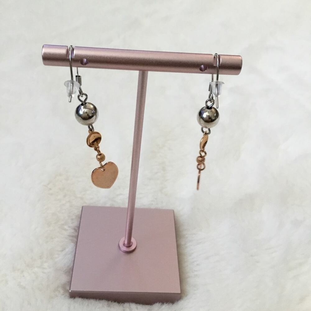Silver & Gold Dangle Heart Earrings - Picture 2 of 5